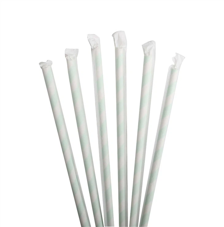 Striped Green Wrapped Paper Straws